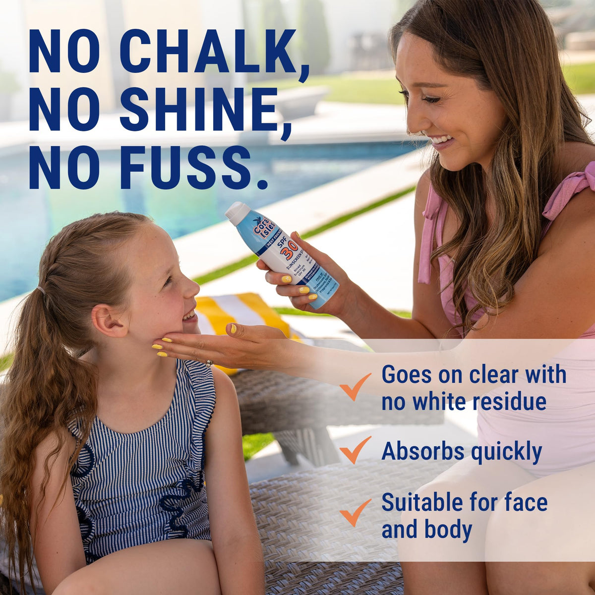 Coral Isles sunscreen spray label close-up showing reef-safe, fragrance-free formula.