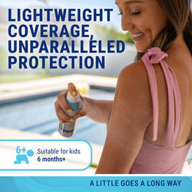 Coral Isles sunscreen spray shows 80-minute water resistance during activity.