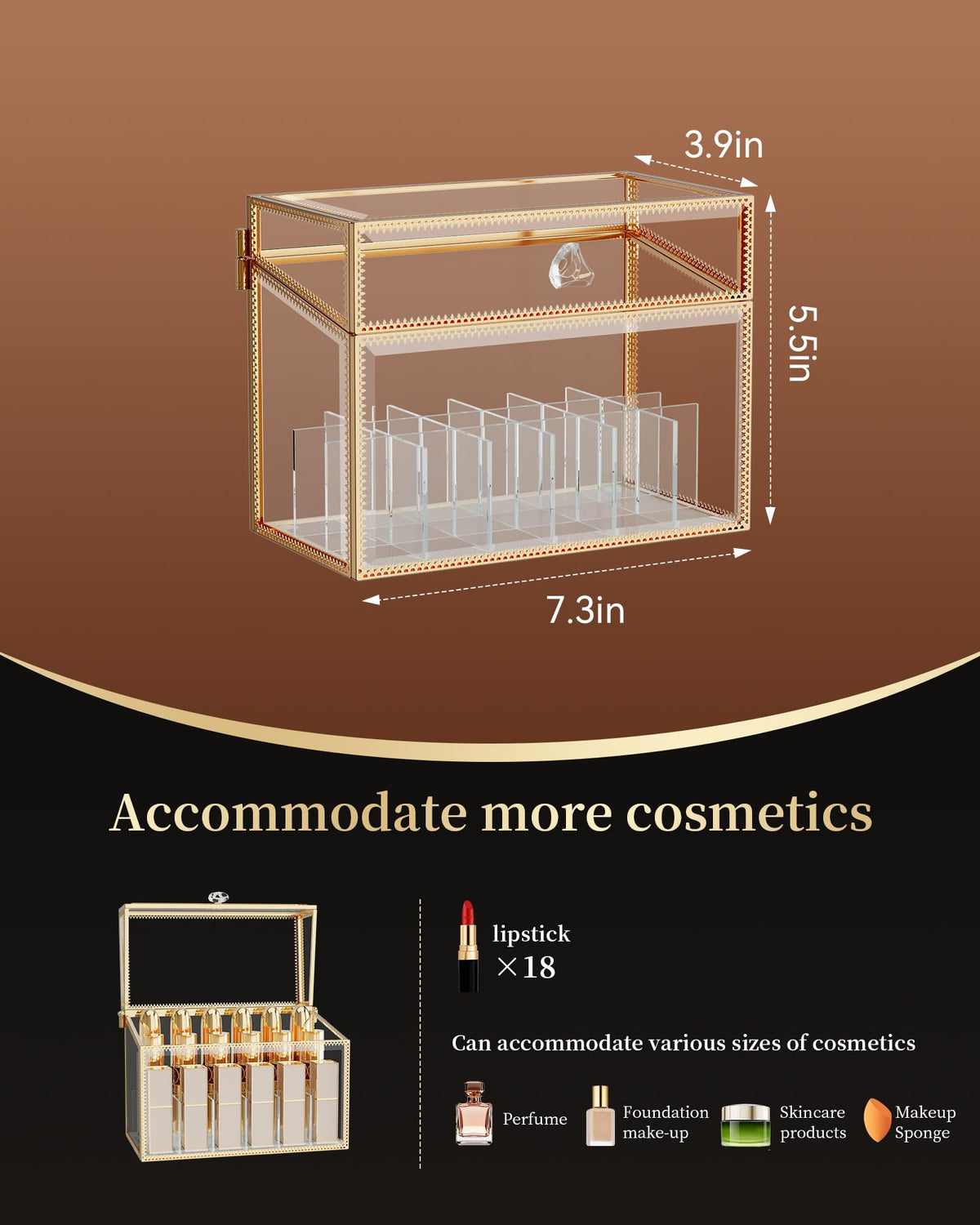 CoralHouse vanity organizer in gold complements modern bathroom or makeup area
