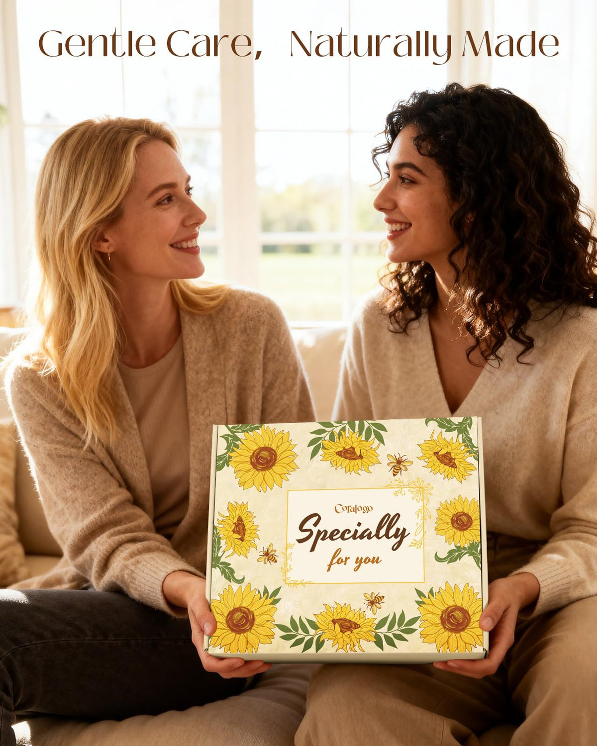 Coralogo sunflower decoration and Best Wishes card complete the gift set.
