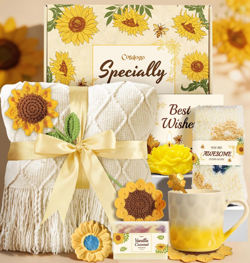 Coralogo Sunflower Spa Gift Basket overview for uplifting moments.