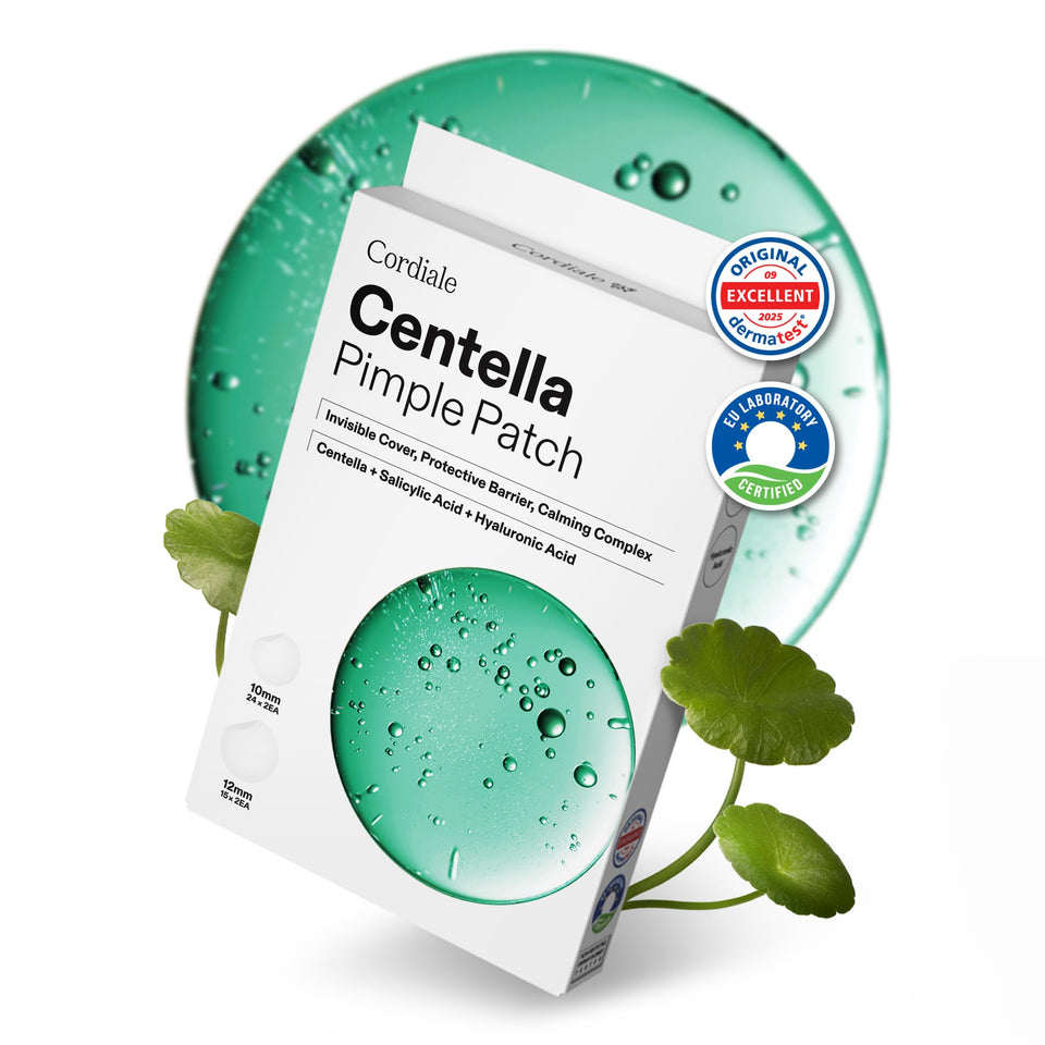 Cordiale Centella pimple patches with invisible coverage for discreet overnight care.
