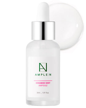 CORÉANA AMPLE:N ceramide shot bottle close-up showing deep hydration for dry skin.