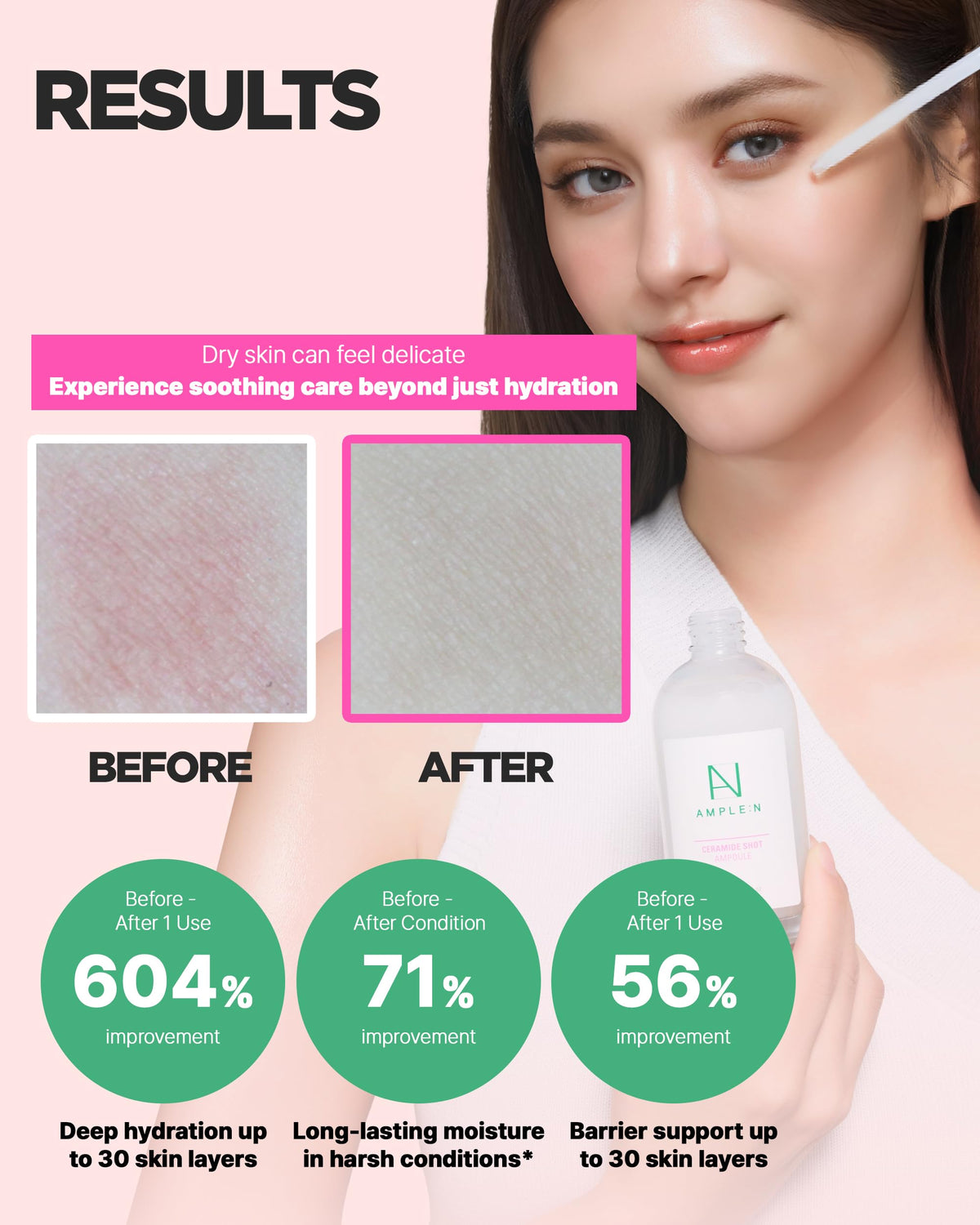 CORÉANA AMPLE:N bottle with ingredients list emphasizes ceramide and allantoin benefits.