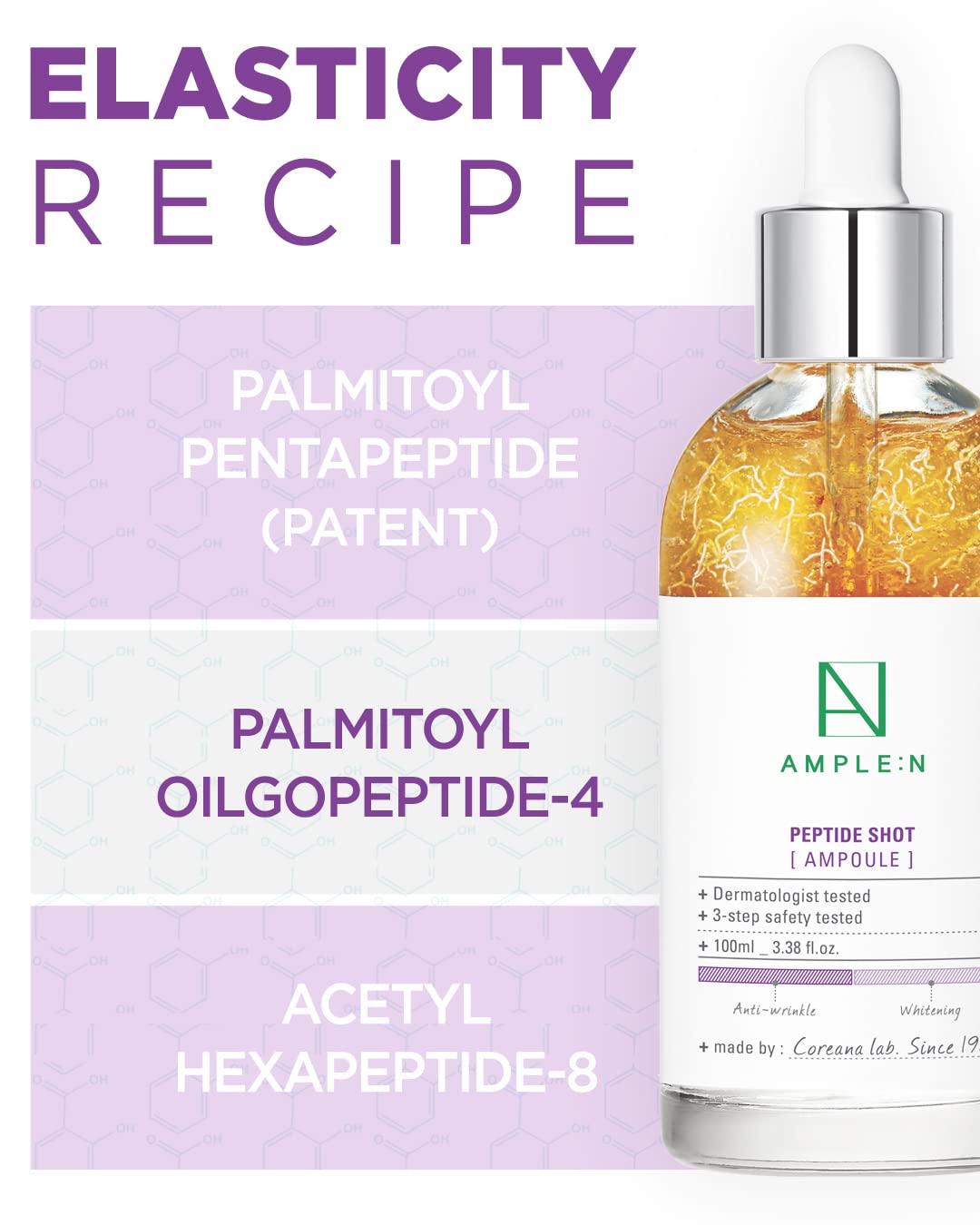 Coreana AMPLE:N peptide threads melt into skin to support elasticity.