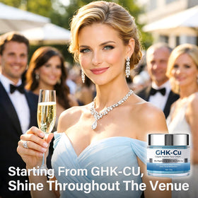 Coregnosis GHK-Cu Cream jar highlights a rich texture ideal for facial and neck care.