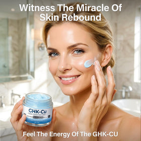 Coregnosis GHK-Cu Cream on cheek illustrating immediate hydration and lifting potential.