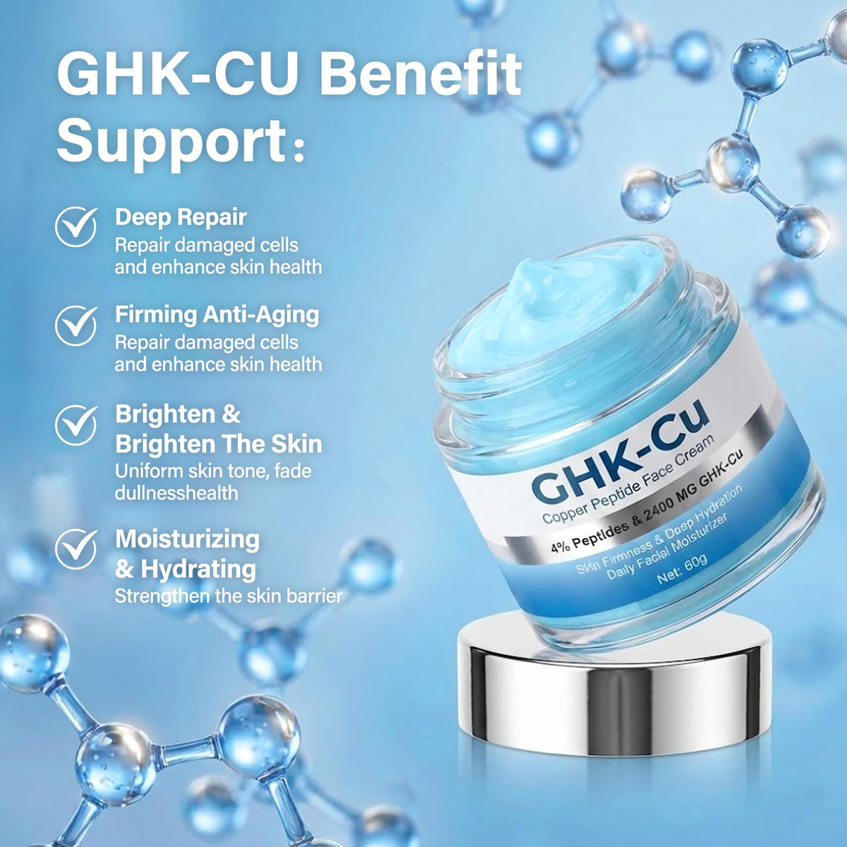 Impression shot of the blue-tinted cream texture on skin.