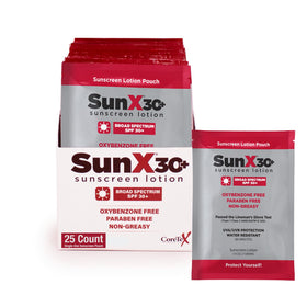 CoreTex Sun X 30+ packet on beach bag for quick protection