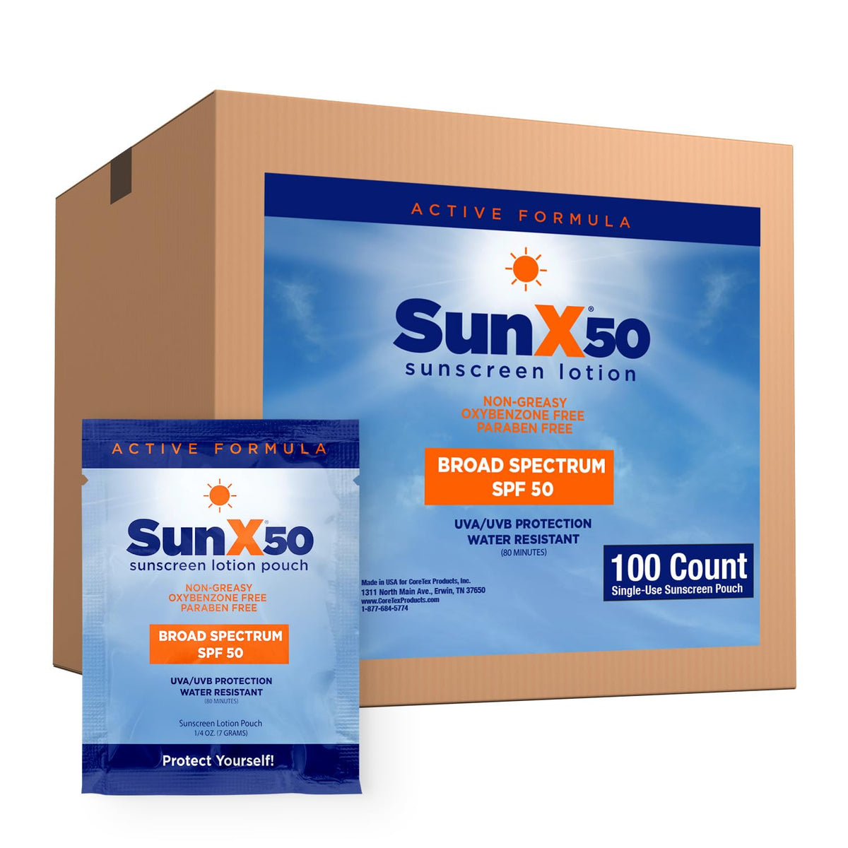 CoreTex Sun X 50 sunscreen packet bulk for convenient daily outdoor protection