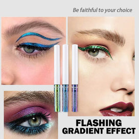 Corleone metallic rainbow eyeliner shows color-shift effect in different lighting.