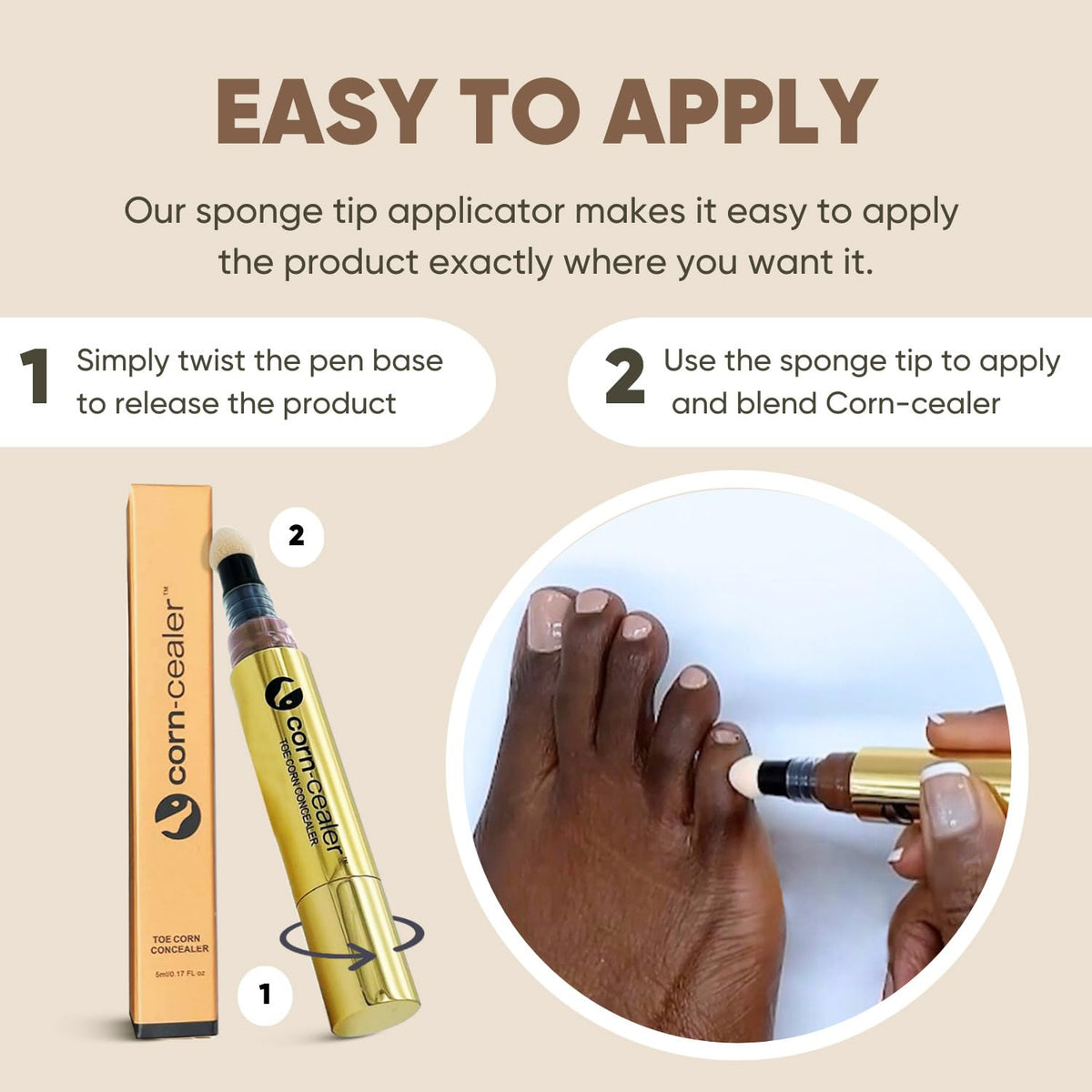 CORN-CEALER compact case fits in a bag for on-the-go touch-ups.