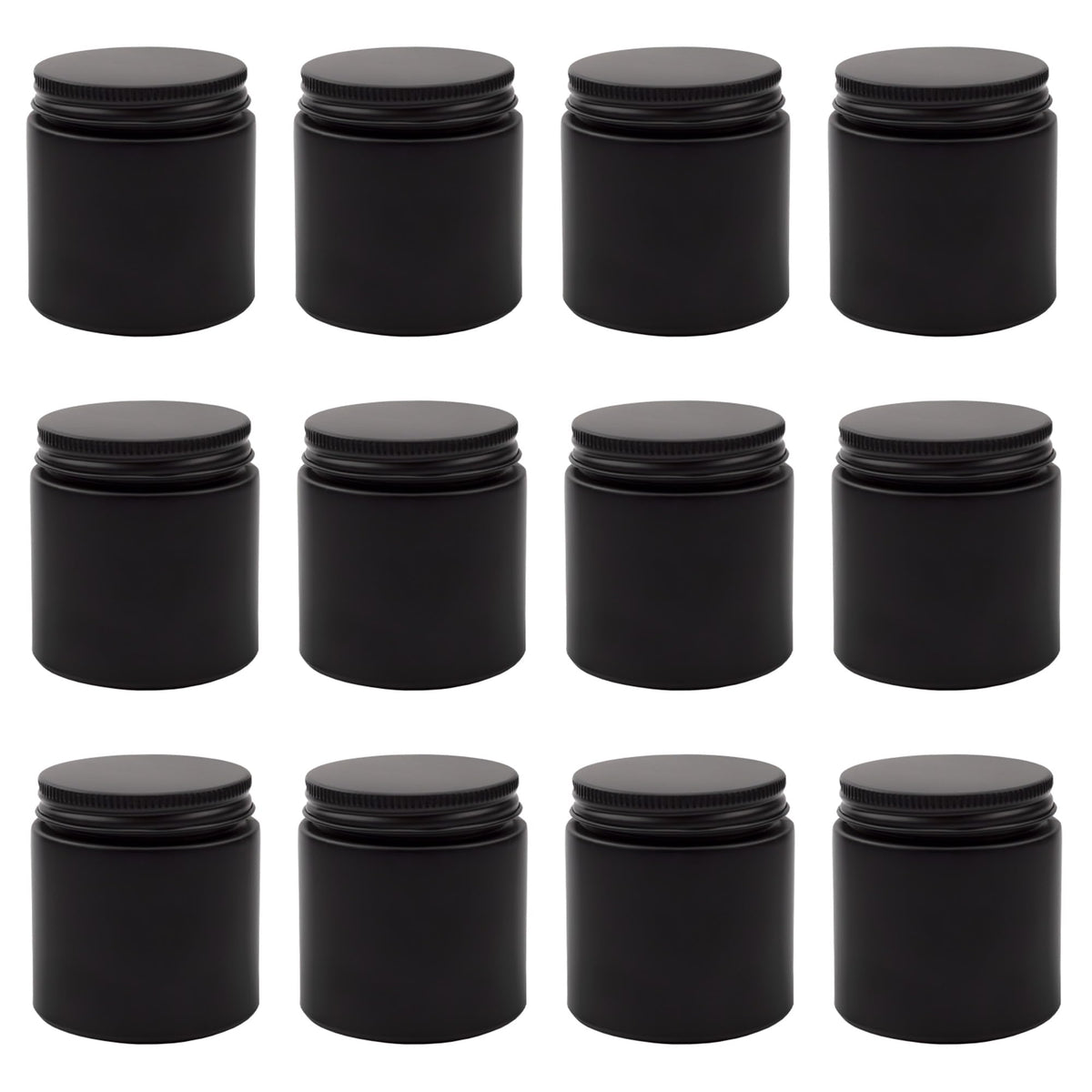 Cornucopia 4oz black-coated glass jar with lid for organized cosmetics storage.