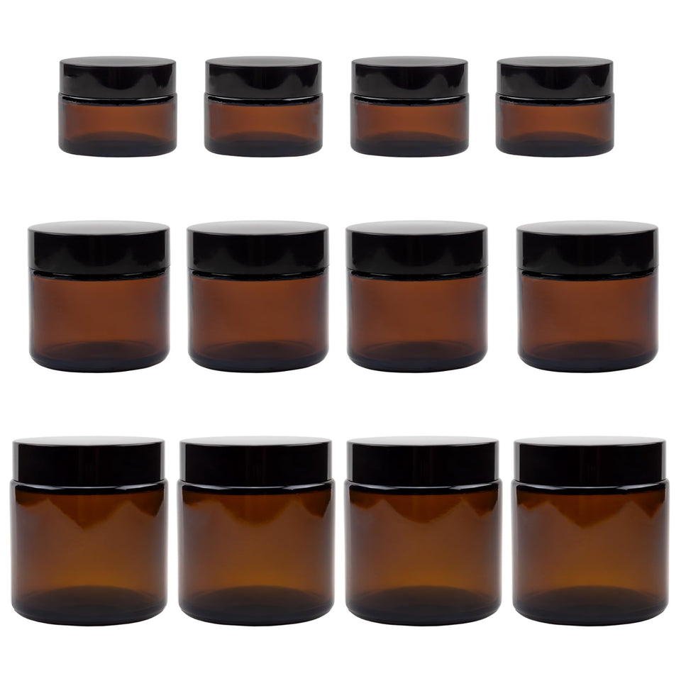 Cornucopia Brands 1oz amber glass jar with straight sides, ideal for travel-size cosmetics.