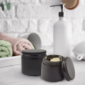 Cornucopia Brands black matte glass jar closeup showing durable finish