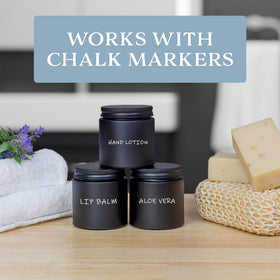 Cornucopia vanity organization with 12-pack jars on a shelf.