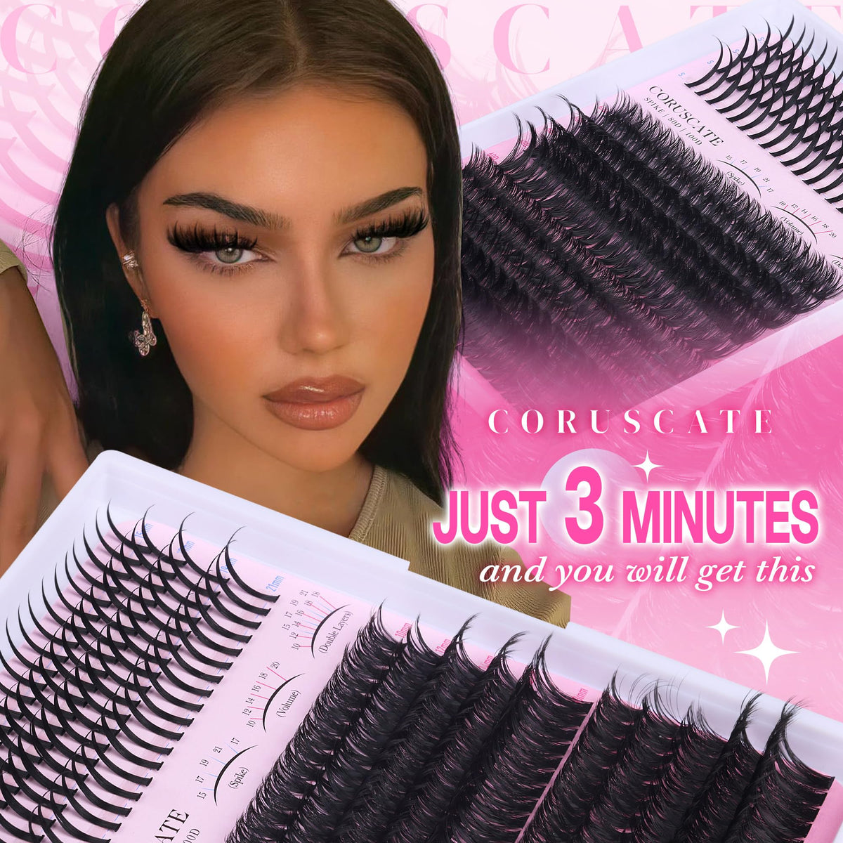 CORUSCATE 280pcs cluster lashes for versatile DIY styling.