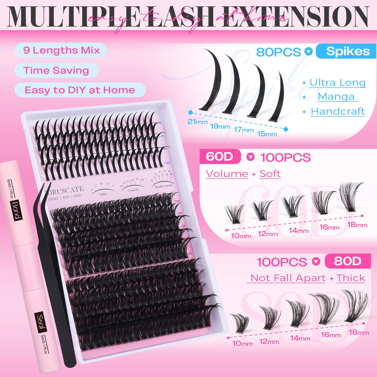 CORUSCATE spike cluster lashes 15–21mm for bold, spiky tips.