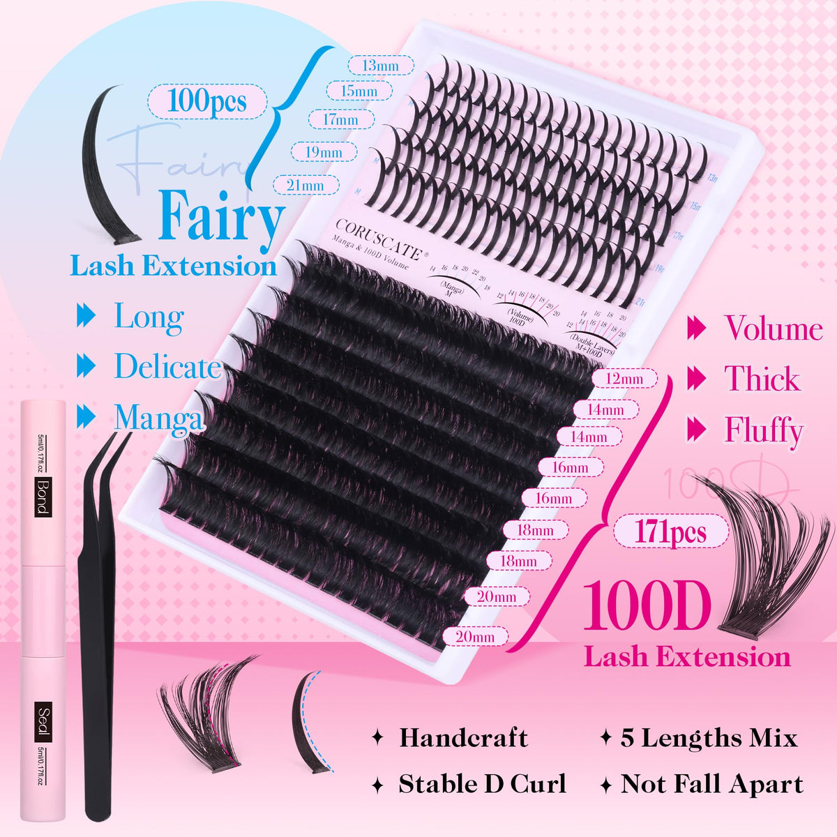 CORUSCATE lash tweezers help precise placement and shaping.