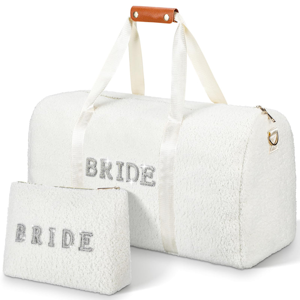 Cosblank bride weekender bag in wool fleece with roomy interior