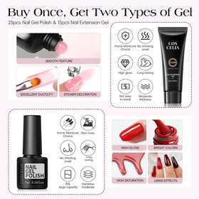 COSCELIA poly extension gels in 15 colors for longer nails.