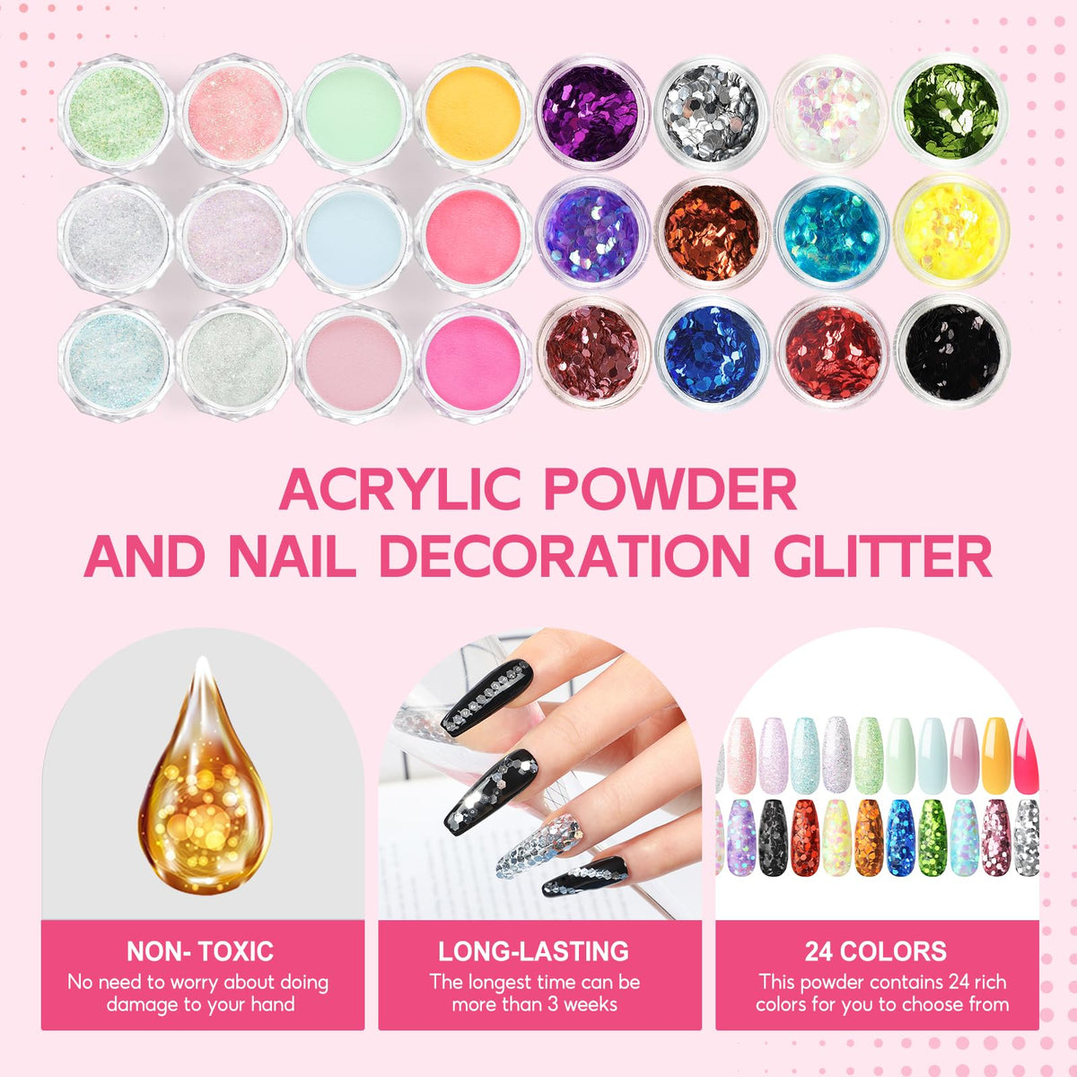 COSCELIA pink acrylic powder for natural-looking nail extensions
