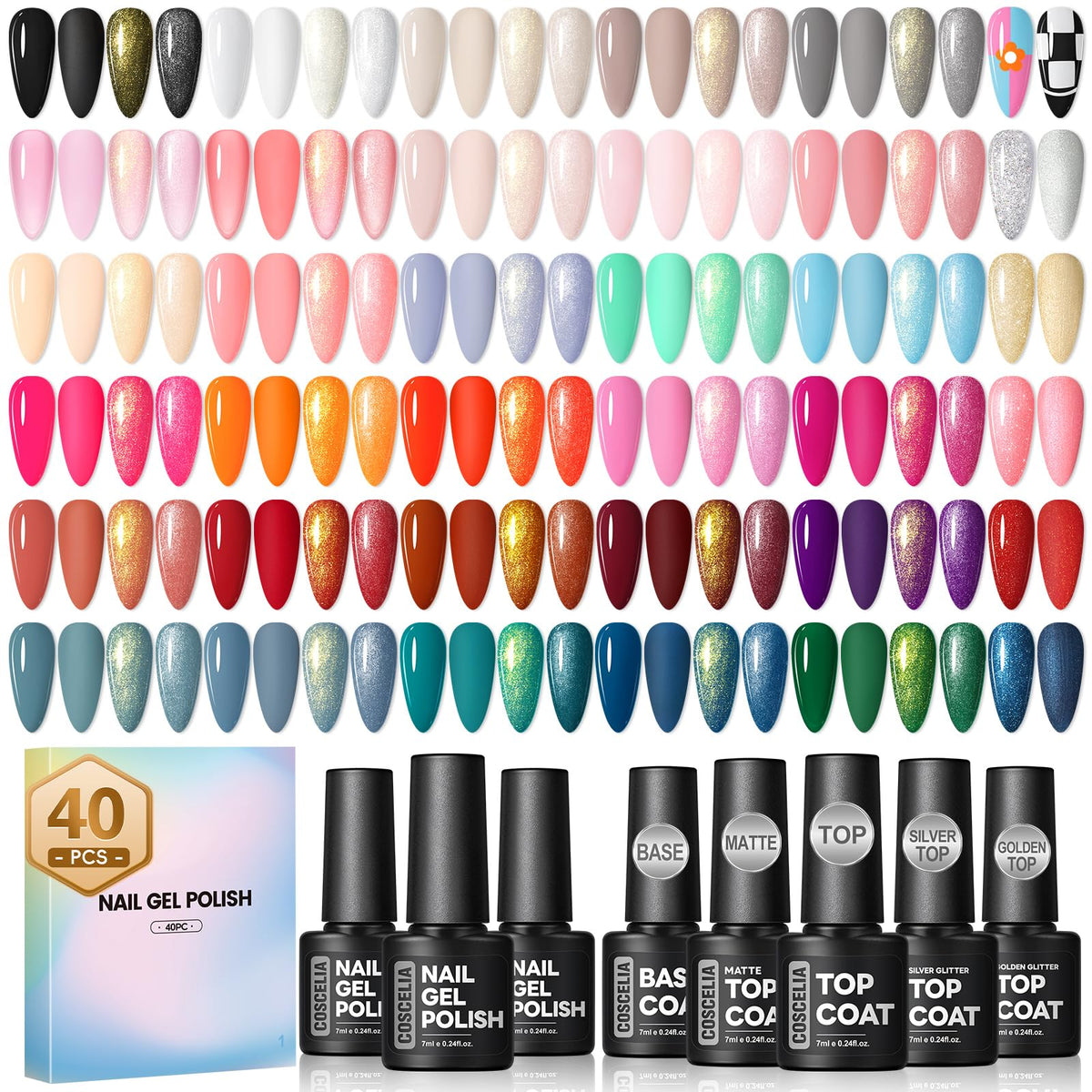 COSCELIA 40pc gel nail polish set packaging shown for display and gifting