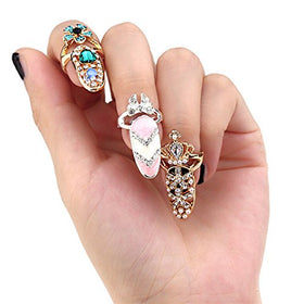 CosCosX flower nail ring enhances feminine touch with crystals.