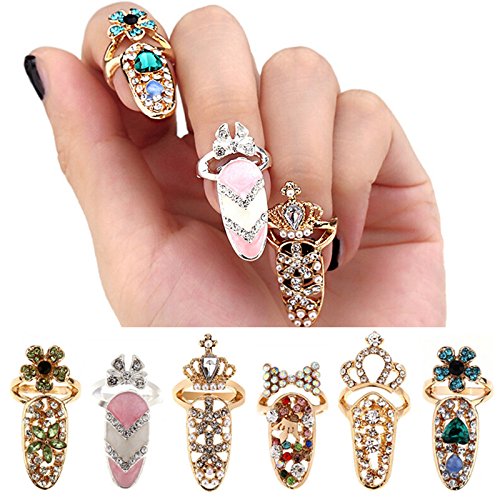 CosCosX rhinestone nail ring adds radiant sparkle to any outfit.