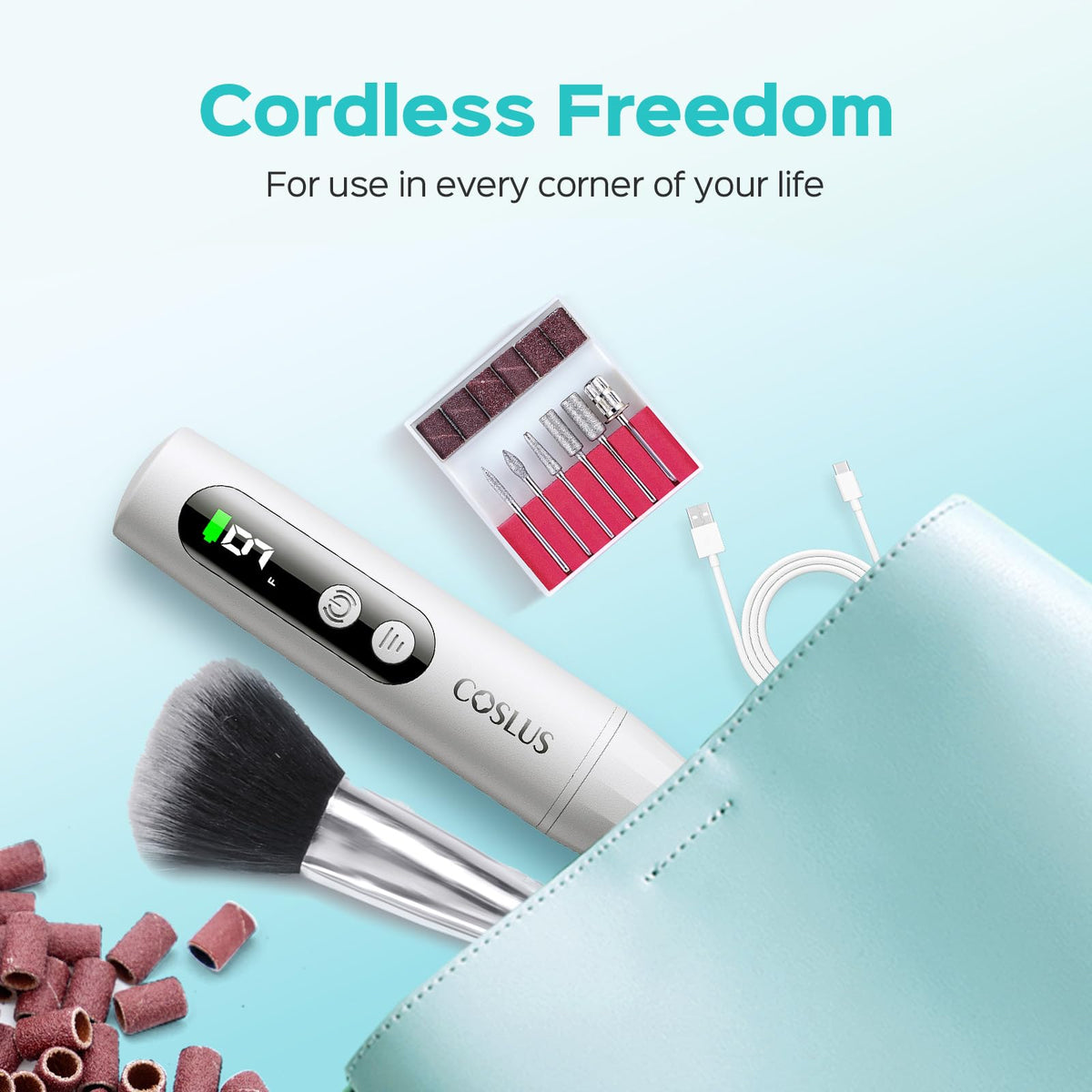 COSLUS C52 travel case keeps bits organized for on-the-go nail care.
