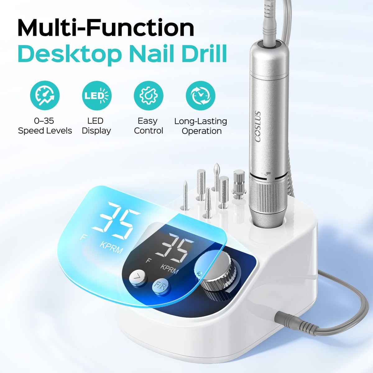 COSLUS E50 control base with storage keeps bits and tools within reach