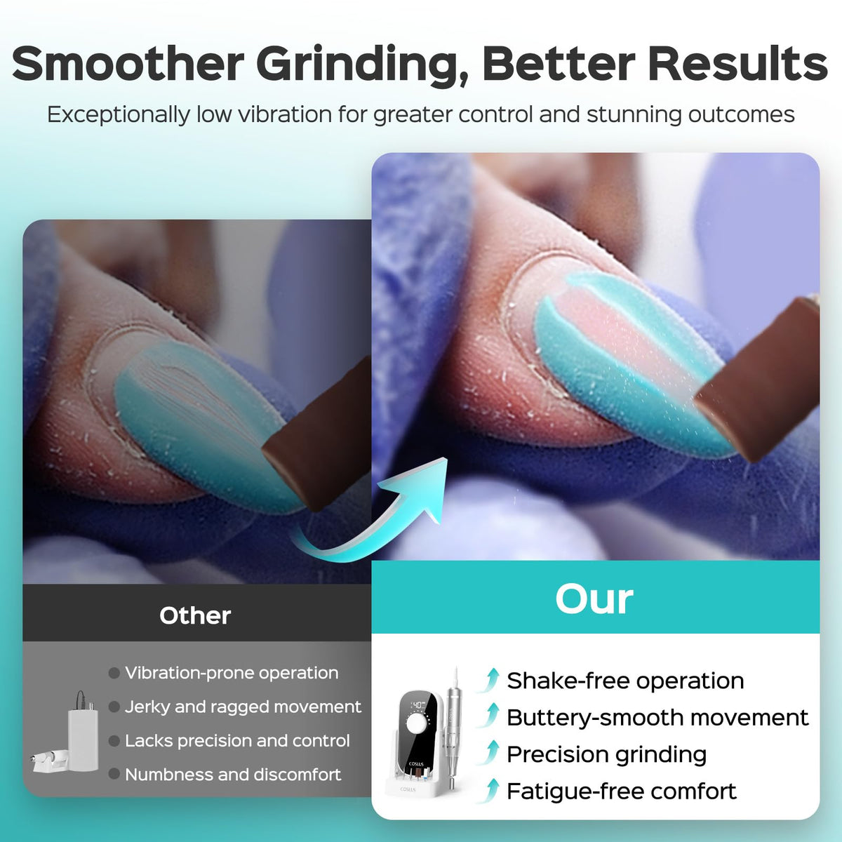 COSLUS E51 cordless nail file with LCD display for precise speed control