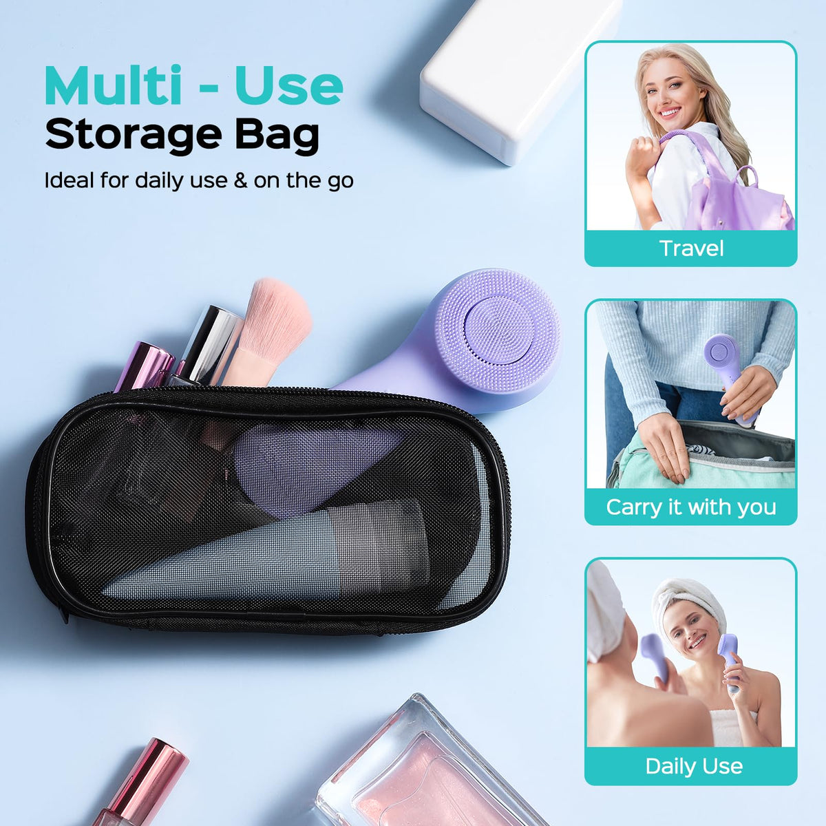 COSLUS Face Scrubber storage bag with device and cleanser for travel