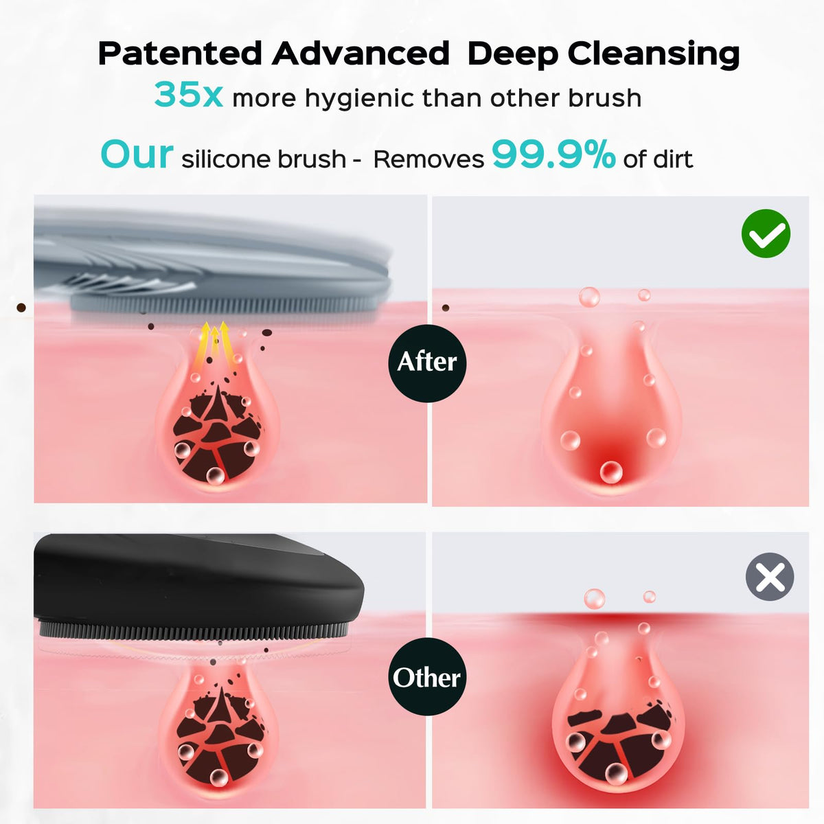 COSLUS FBS01 close-up of soft silicone bristles for nose and T-zone reach