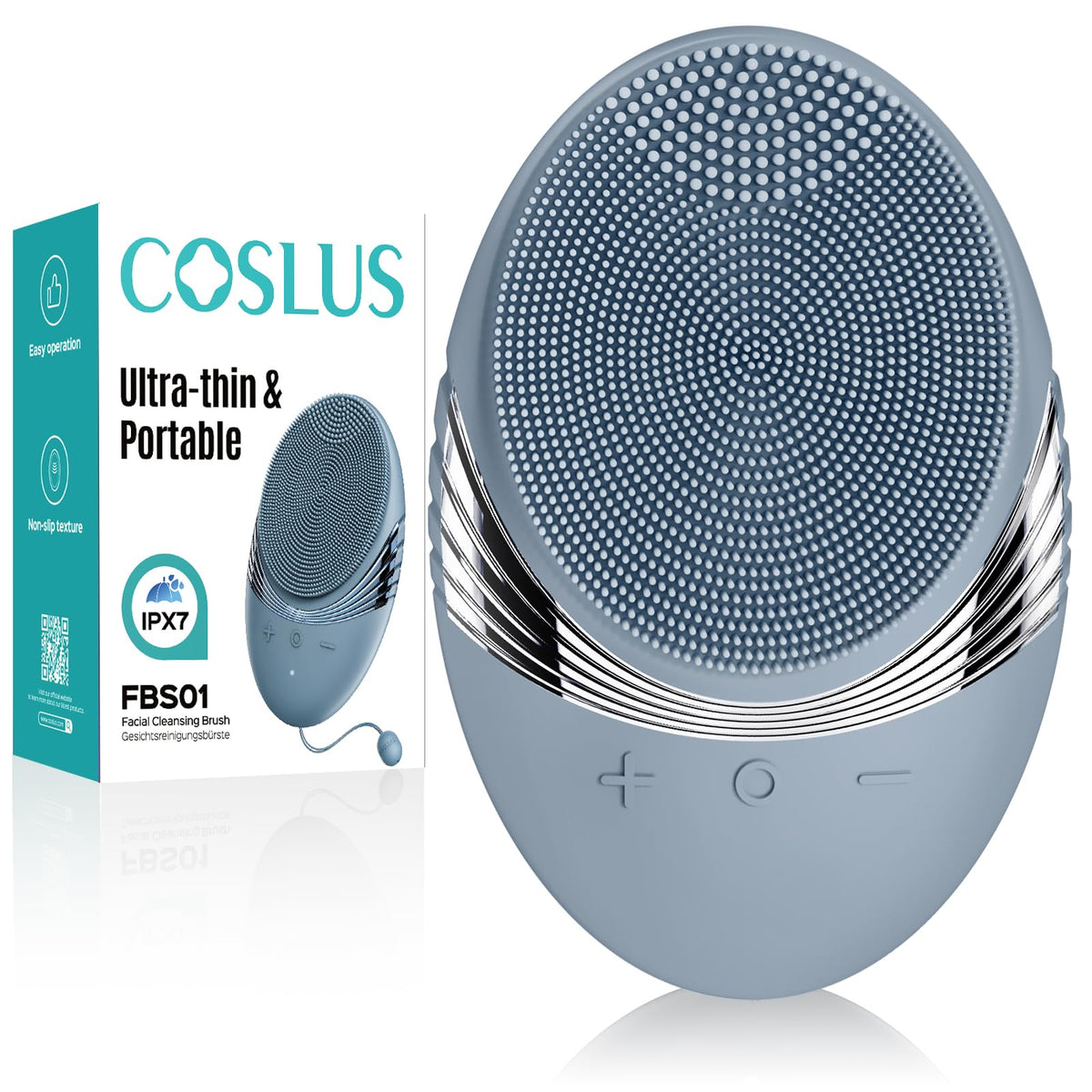 COSLUS FBS01 top view showing silicone bristles for deep cleansing