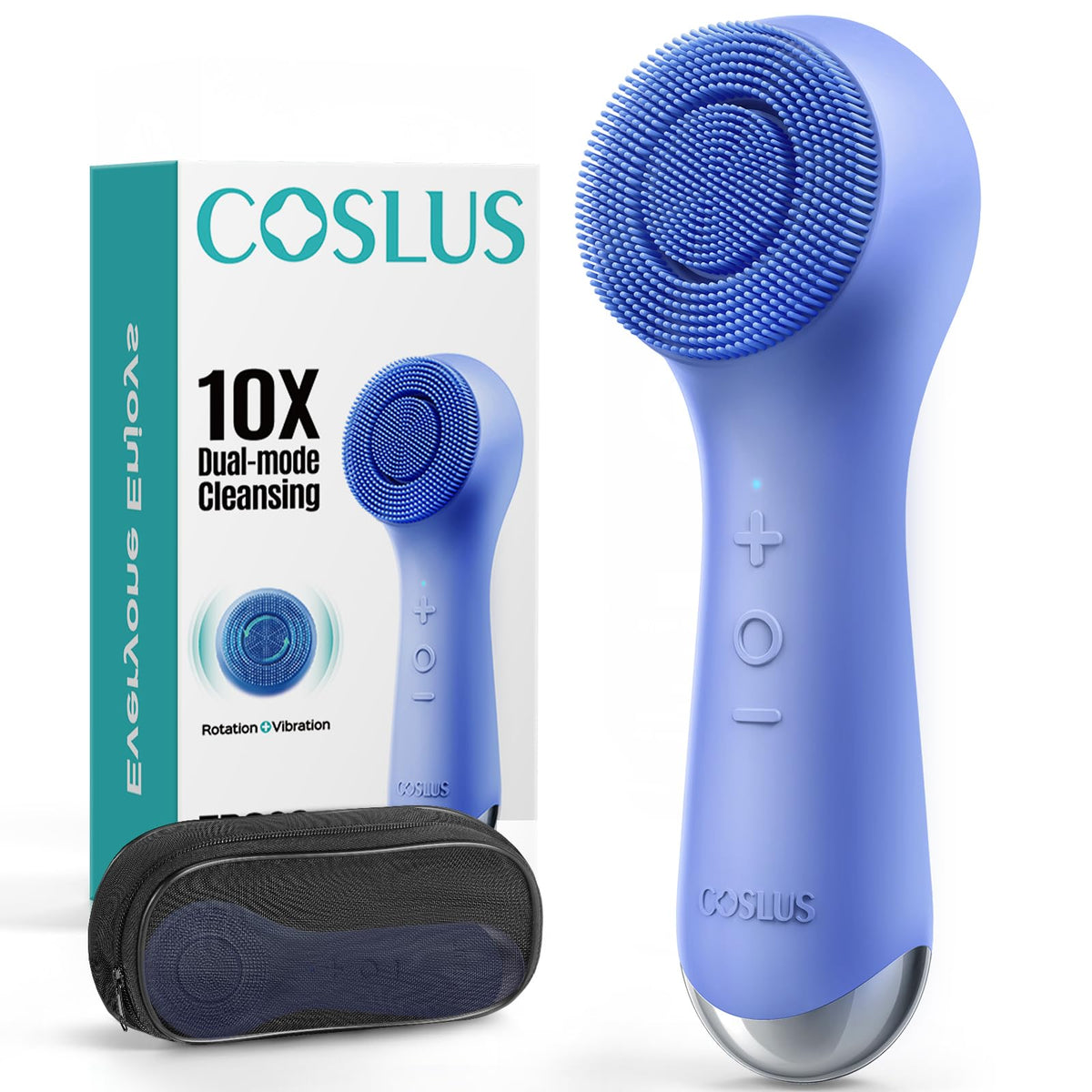 COSLUS FBS03 face scrubber displays 2in1 technology for thorough cleansing.
