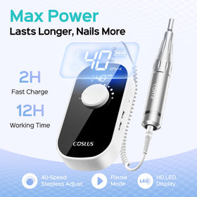 COSLUS drill back-clip design enables hands-free setup for mobile nail services