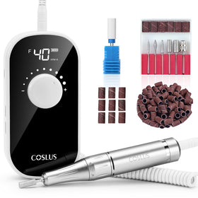 COSLUS professional nail drill front view showing 40k RPM for precise gel removal