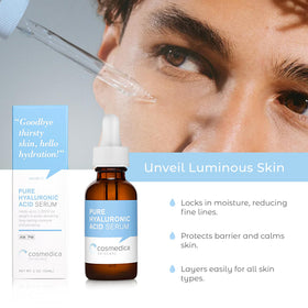 Cosmedica Hyaluronic Acid Serum application dropper ready for hydration