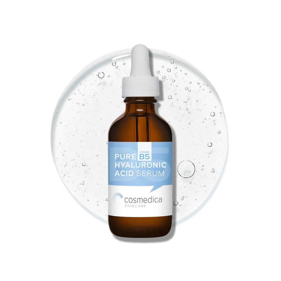 Cosmedica Hyaluronic Acid Serum bottle showing lightweight hydration for all skin types
