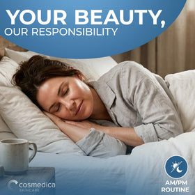 Cosmedica Hyaluronic Acid Serum skin-test closeup suggesting compatibility