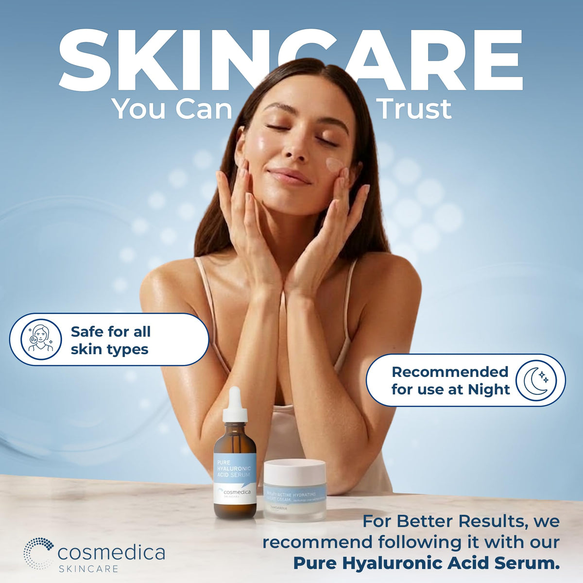 Cosmedica Hydrating Night Cream texture close-up shows creamy, hydrating formula.