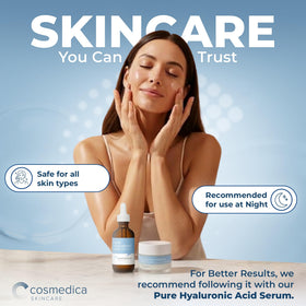 Cosmedica Hydrating Night Cream texture close-up shows creamy, hydrating formula.