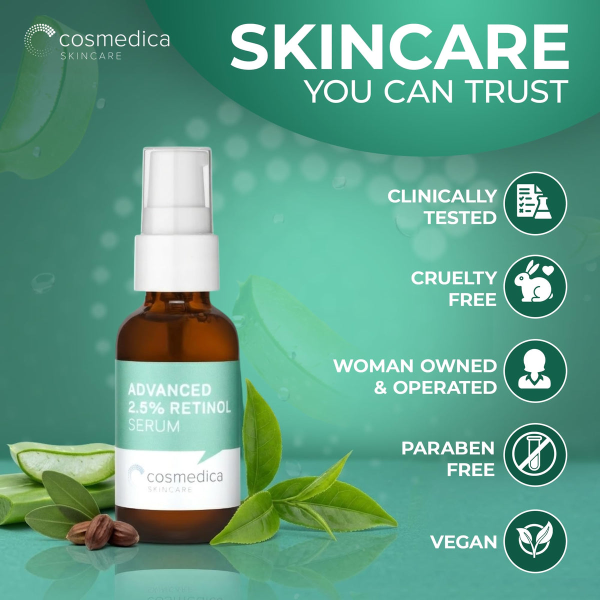 Cosmedica Retinol Serum with aloe vera and jojoba oil swatch