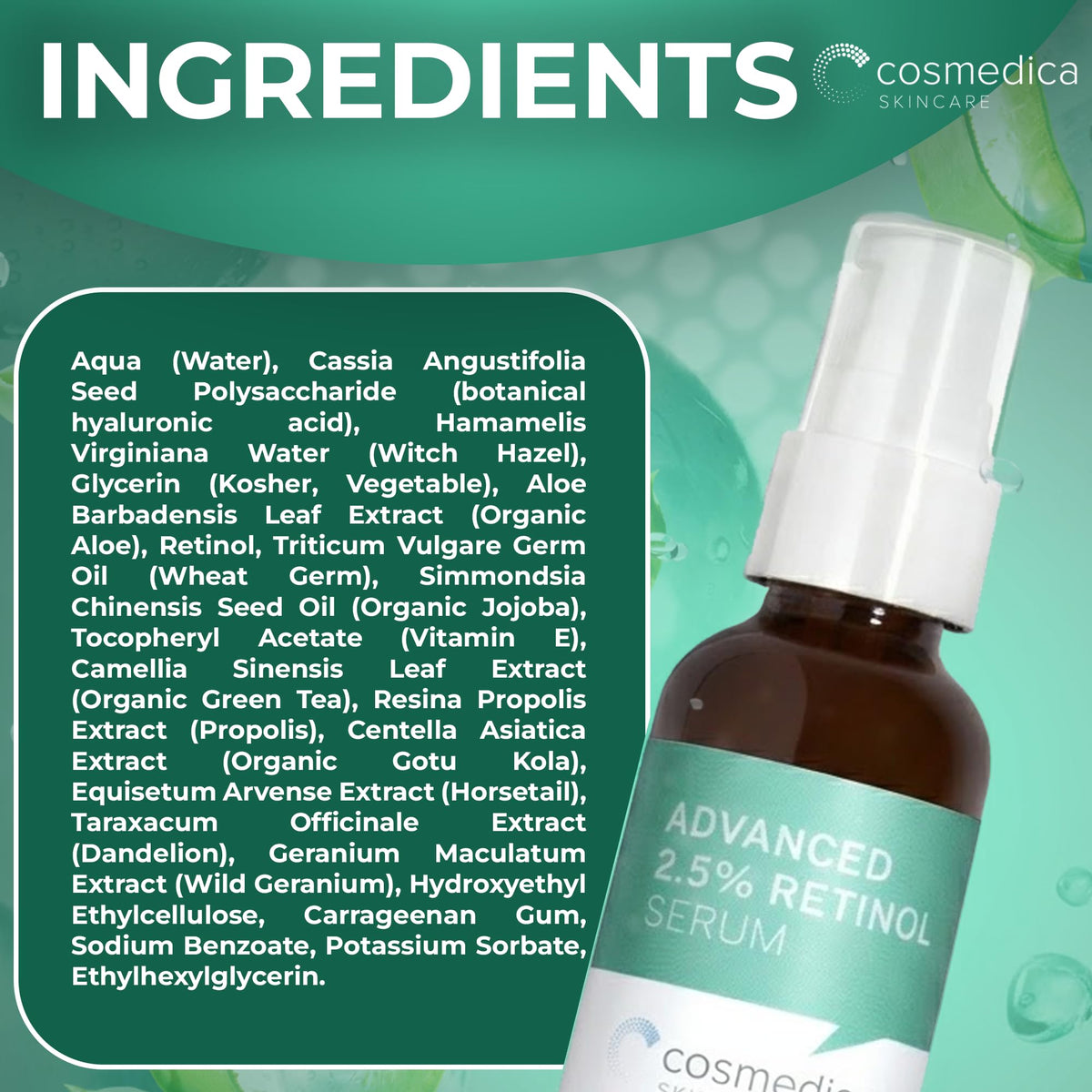 Cosmedica Retinol Serum dropper detail showing precise dosing for nightly use
