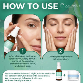 Cosmedica Retinol Serum with green tea visual ingredient highlight