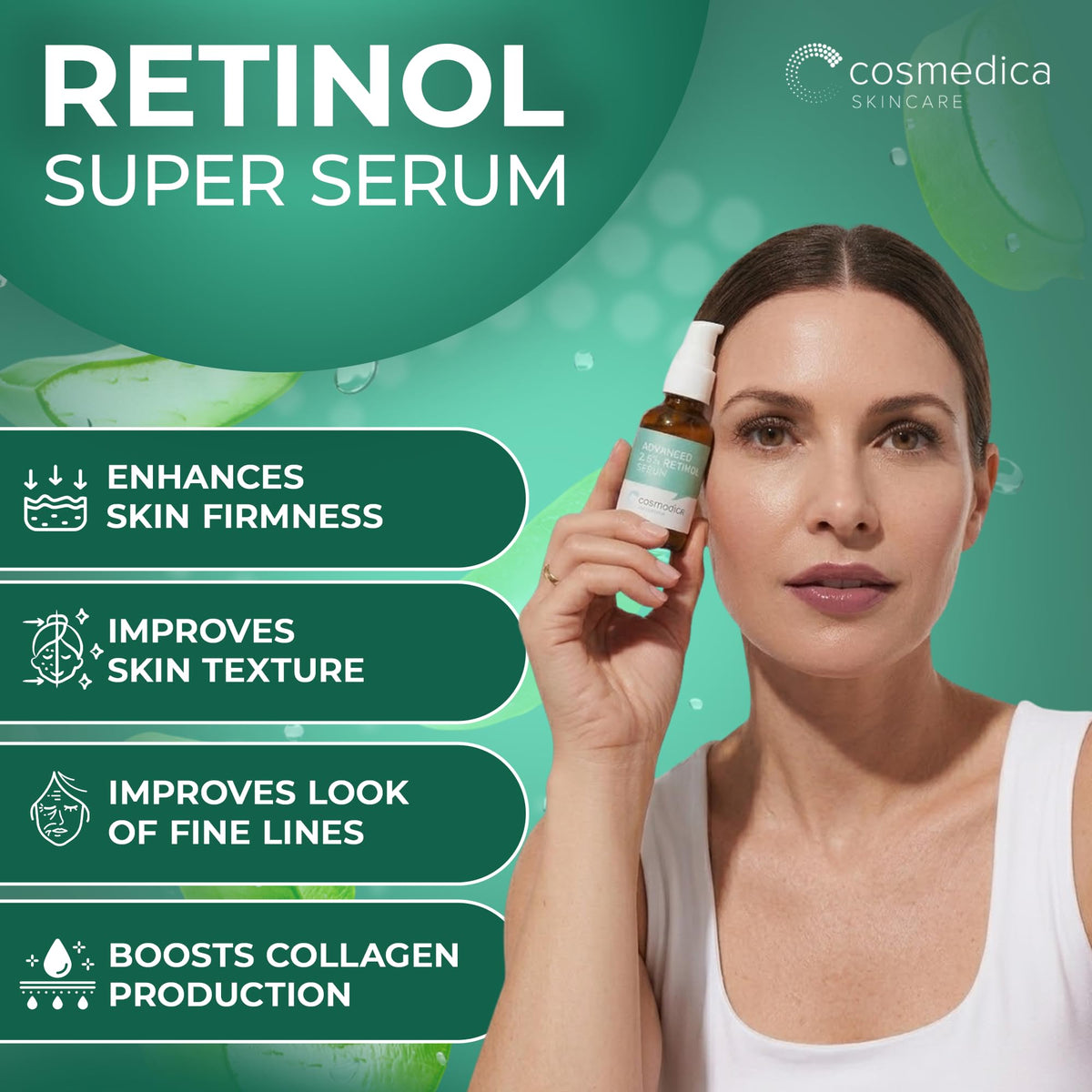 Cosmedica Retinol Serum on skin demonstrates smooth texture absorption