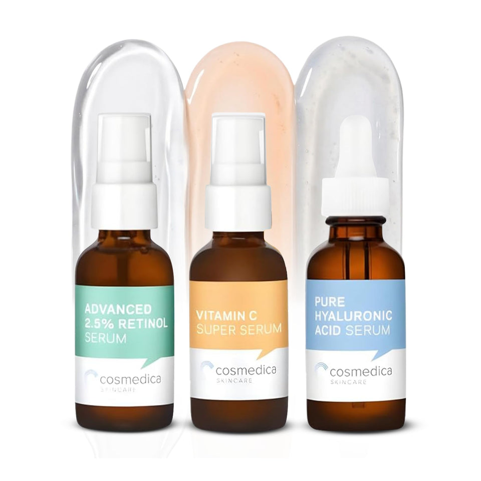 Cosmedica Skincare Vitamin C serum bottle highlighting brightening and antioxidant protection for radiant skin.