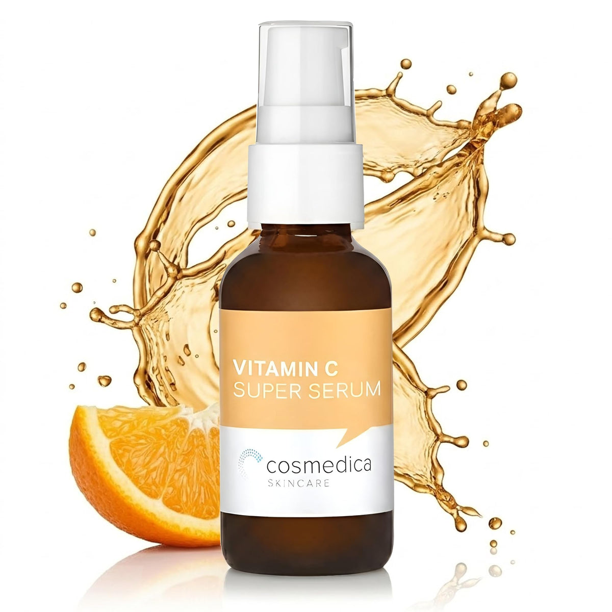 Cosmedica Vitamin C Serum bottle pour supports radiant, even-toned skin