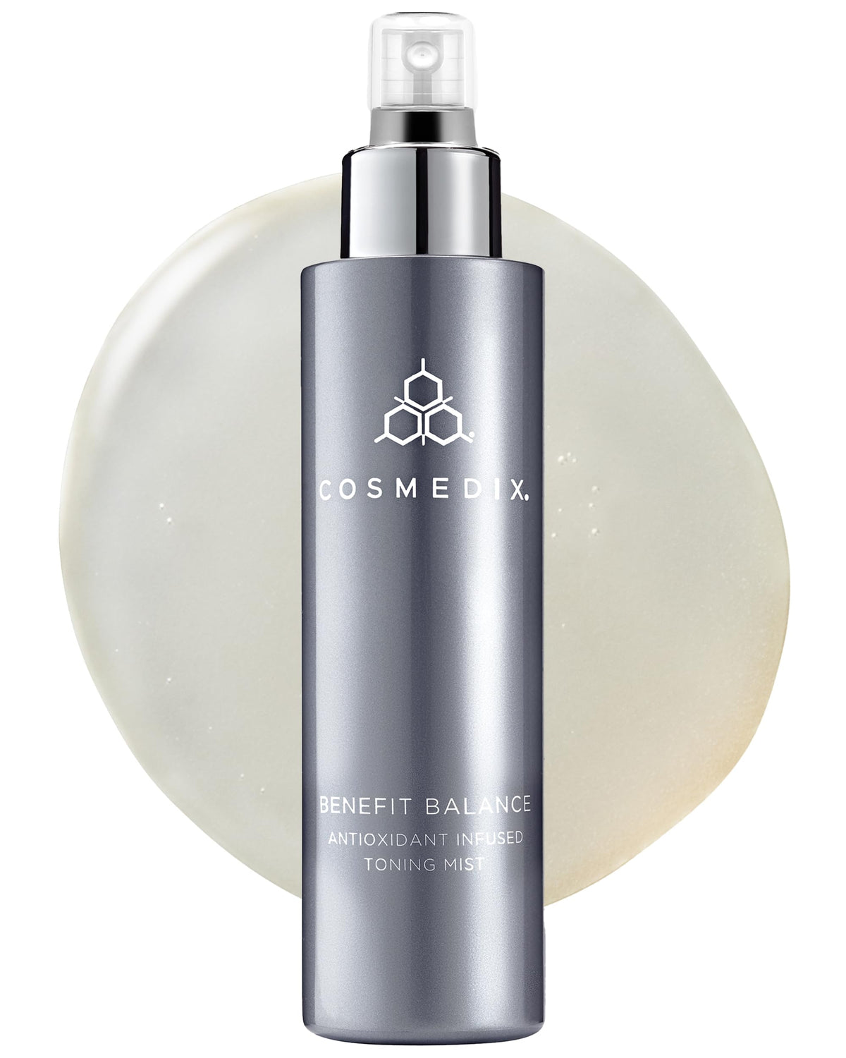 COSMEDIX Benefit Balance Toner bottle pour shown for refreshing hydration